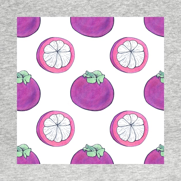 Watercolor pattern with exotic fruit, mangosteen by runlenarun